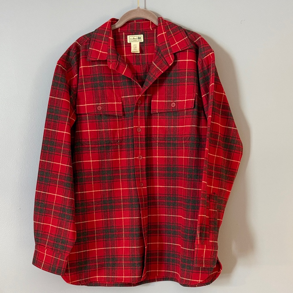 LL Bean Men’s 100% Cotton Checkered Flannel Chammy Shirt Size Large Like New